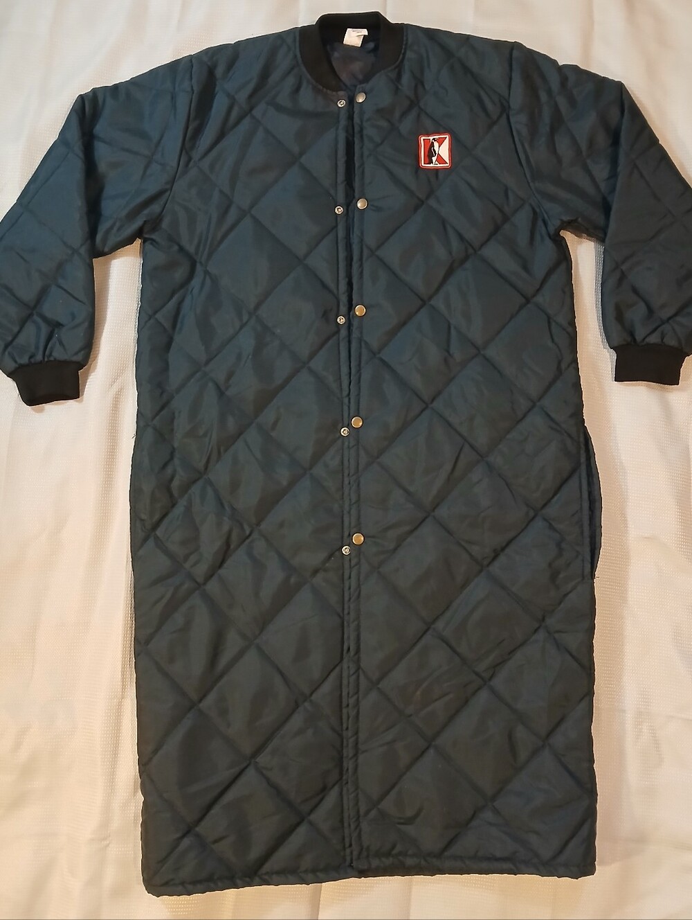 Vintage K Brand Penguin Quilted Long Cooler Navy Blue Button Jacket Large